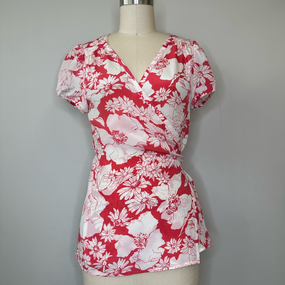 Banana Republic Silk Short Sleeve Wrap Blouse